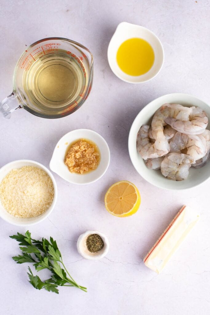 Red Lobster Shrimp Scampi Ingredients - Shrimp, Olive Oil, Garlic, Butter, White Wine, Lemon Juice and Cheese