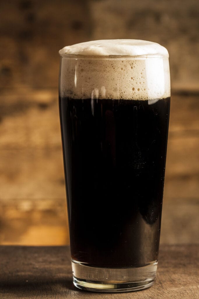 Sinkiang Black Beer in a Clear Glass