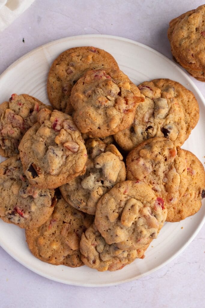 Soft and Chewy Fruitcake Cookies in a Plate