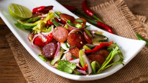 Spicy Chinese Sausage and Vegetable Salad