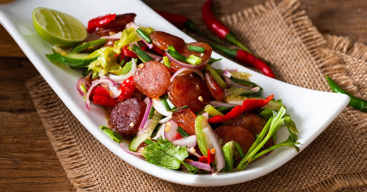 Spicy Chinese Sausage and Vegetable Salad