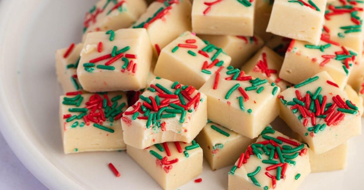 Sweet Homemade Christmas Cookie Fudge with Red and Green Candy Sprinkles