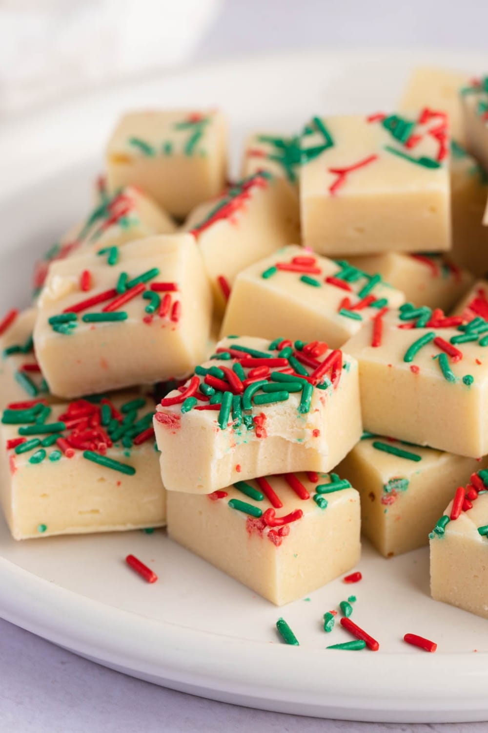 Cut in Cube Christmas Cookie Fudge with Sprinkled Candies