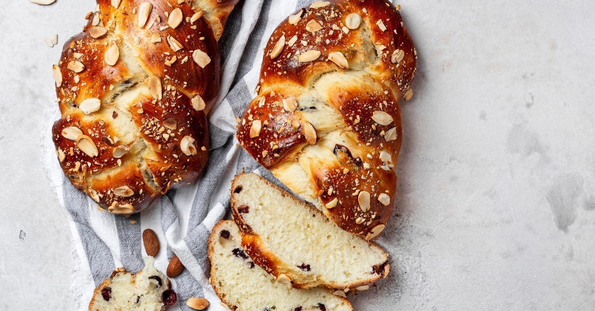 Yeast Challah Bread with Almonds and Cranberries