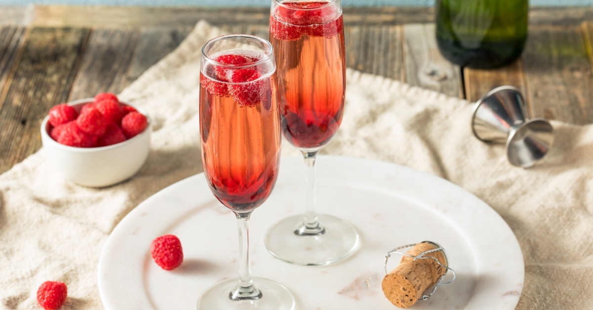 Alcoholic Kirk Royale with Champagne and Raspberries