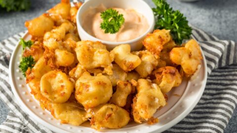 Appetizing Cheese curds with Herbs and Dipping Sauce