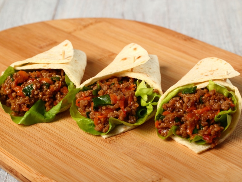 Asian Beef Tortilla With Butter Lettuce Wrap
