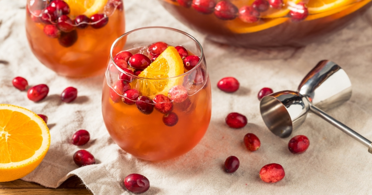 Boozy Refreshing Christmas Cranberry Punch with Rum and Orange