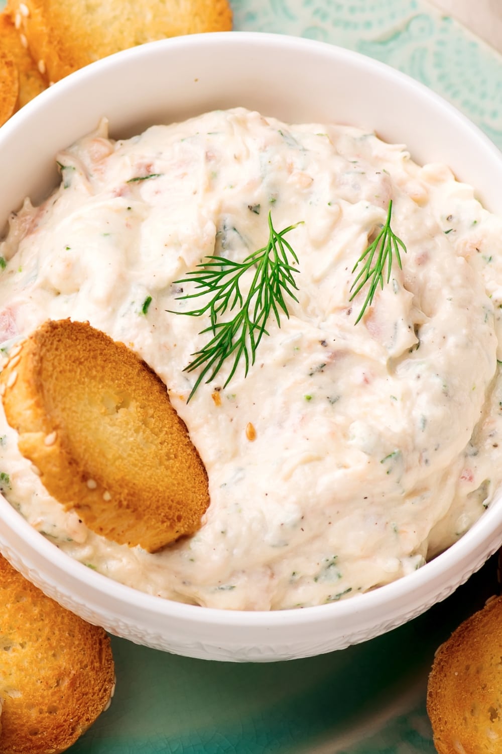 Top View of a Bowl of Homemade Smoked Salmon Dip