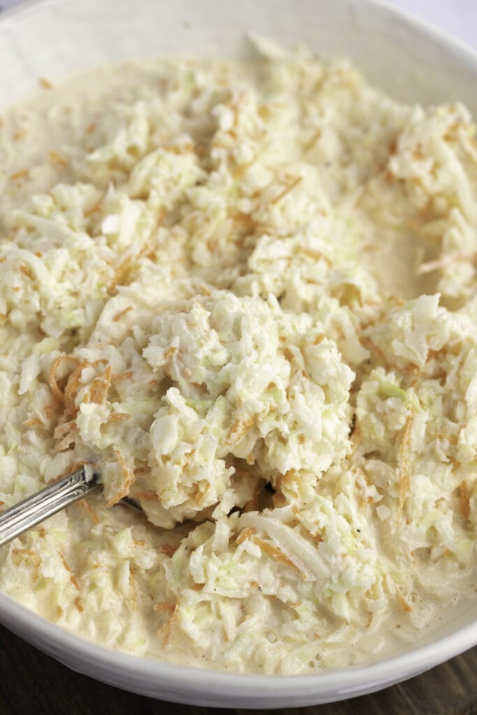 Creamy Coleslaw in a White Bowl