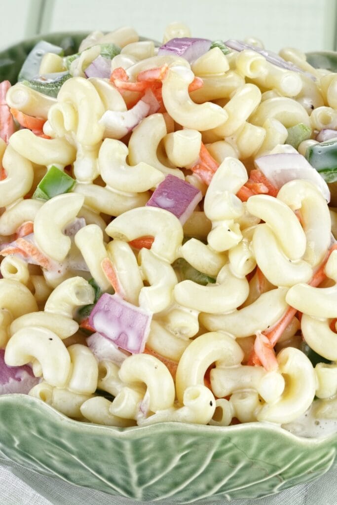Creamy Macaroni Salad with Onions, Carrots and Bell Peppers