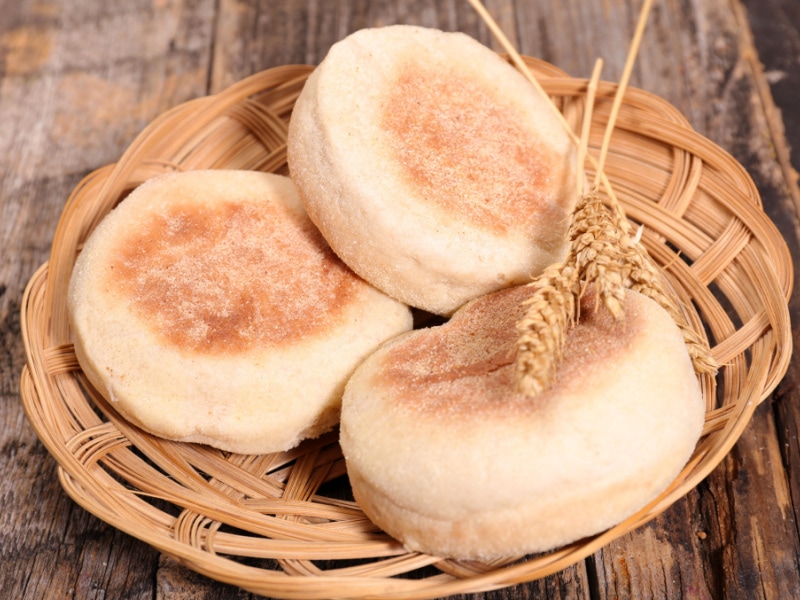 Three Pieces of English Muffins in a Bamboo Plate