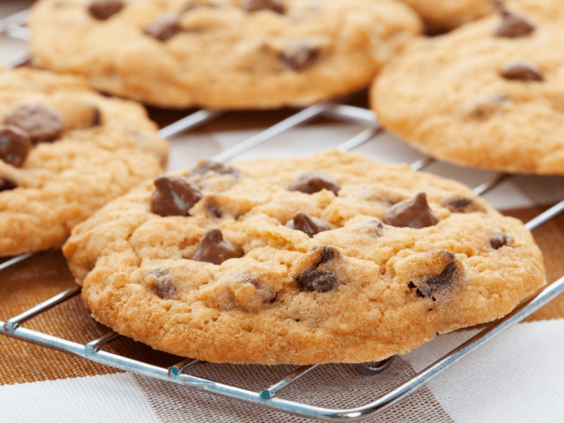 Freshly Baked Chocolate Chip Cookies on a Cooling Rack