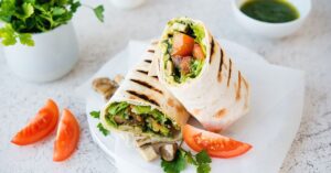 Homemade Burritos Wraps with Mushrooms and Vegetables