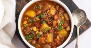 Homemade Cowboy Soup with Potatoes, Beans, Carrots and Corn