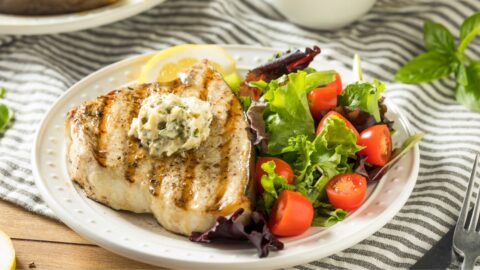 Homemade Grilled Swordfish Steak with Vegetable Salad