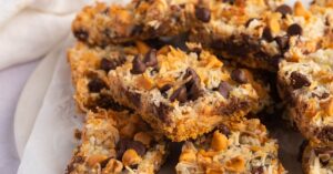 Homemade Seven Layer Bars with Chocolate Chips, Butterscotch Chips and Coconut