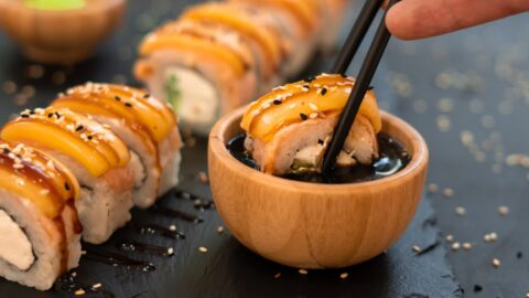 Homemade Sushi Roll in a Dipping Sauce