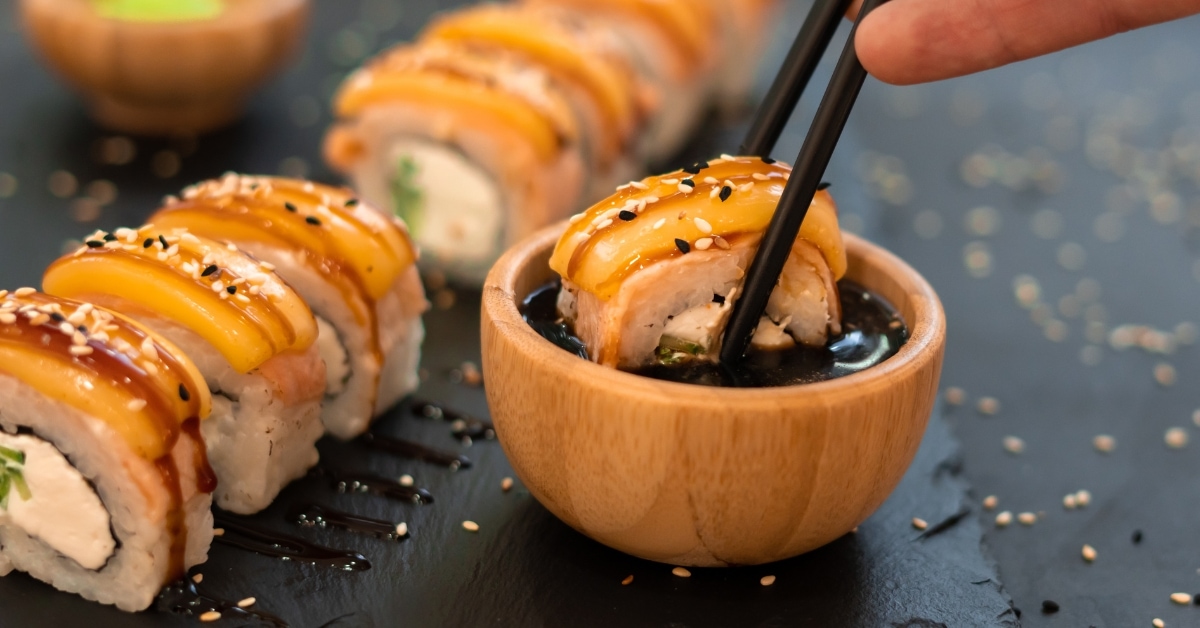 Homemade Sushi Roll in a Dipping Sauce