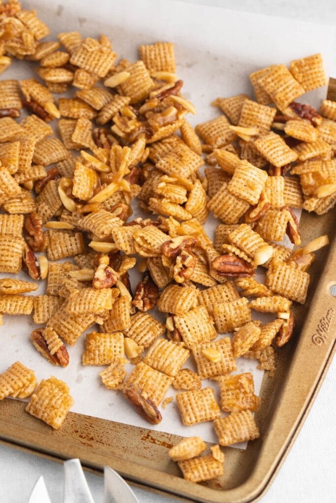 Homemade Sweet and Salty Chex Mix in a Sheet Pan