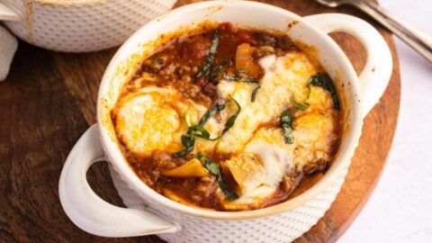 Homemade Crockpot Lasagna Soup with Onions, Garlic, Tomatoes and Basil