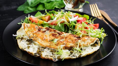 Homemade Omelette with Sorrel and Tomato Salad