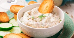 Homemade Smoked Salmon Dip with Biscuits and Cucumber