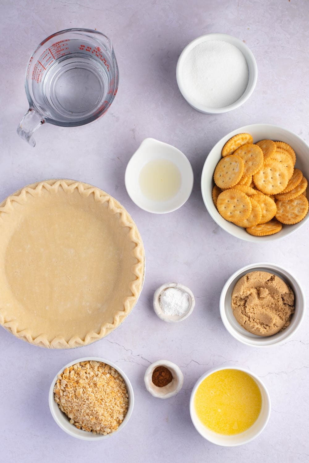 Mock Apple Pie Ingredients - Sugar, Round Crackers, Lemon Juice. Cinnamon and Butter