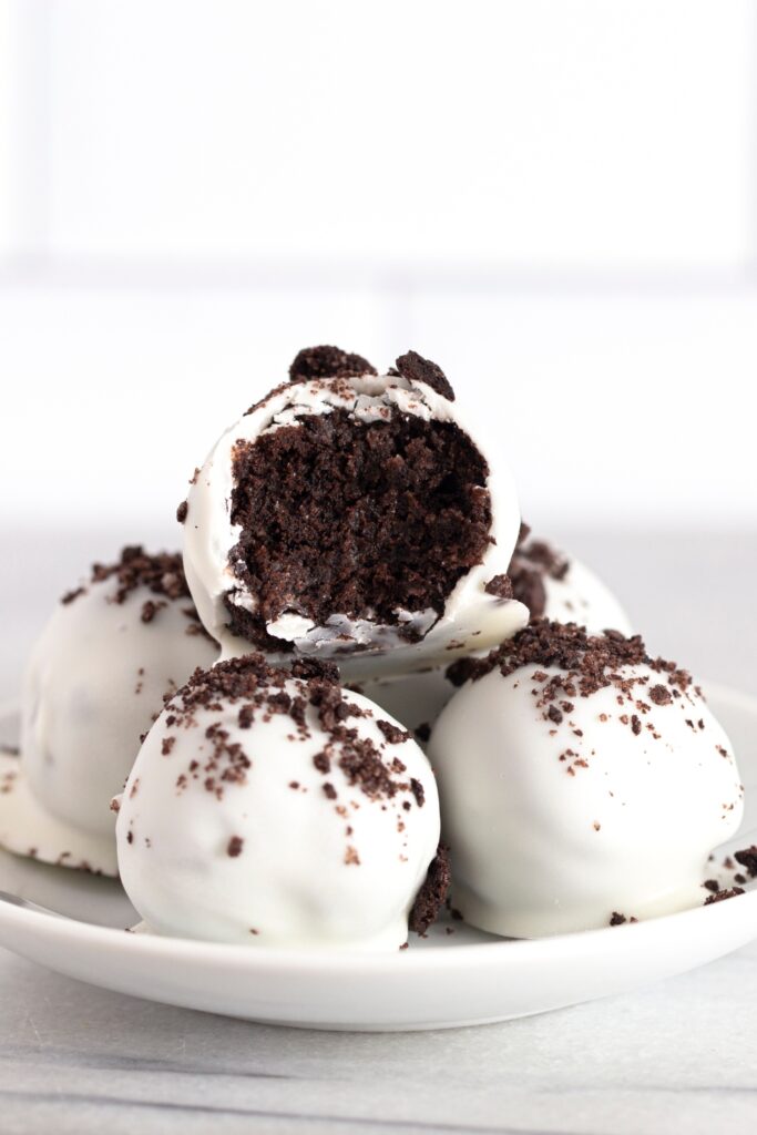 Oreo Cookie Balls in a White Plate
