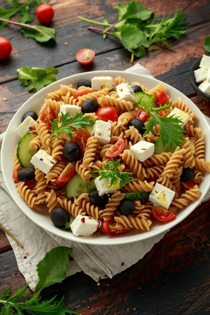 Pasta Salad with Black Olives, Tomatoes and Feta Cheese