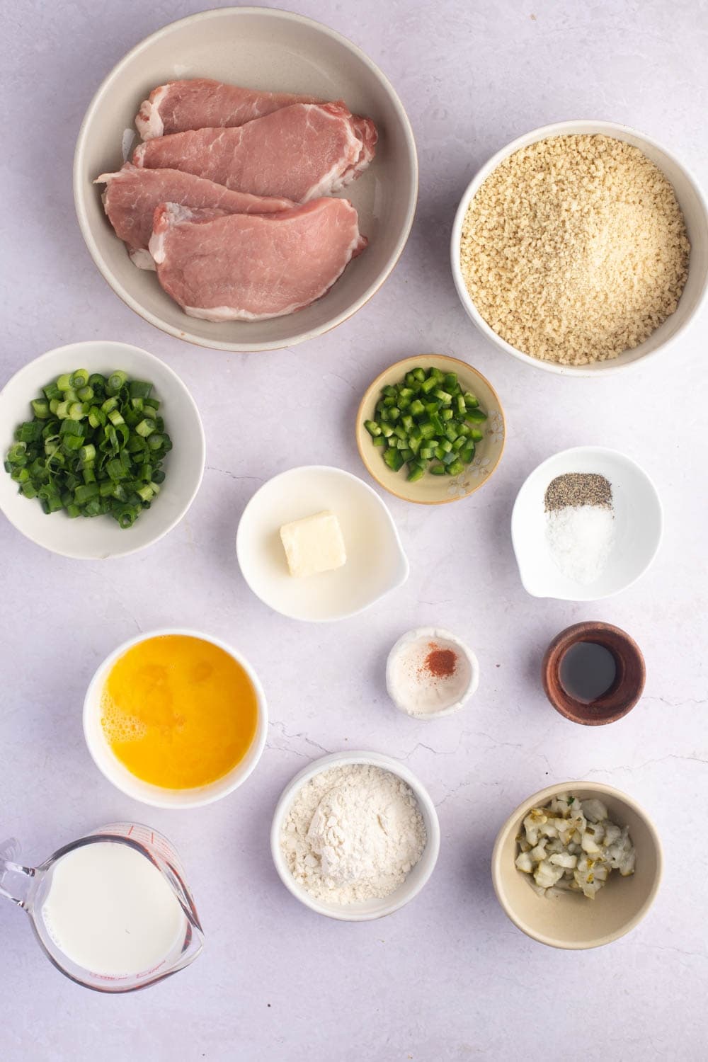 Pork Cutlet Ingredients - Pork, Breadcrumbs, Flour, Egg, Vegetable Oil, Salt and Pepper