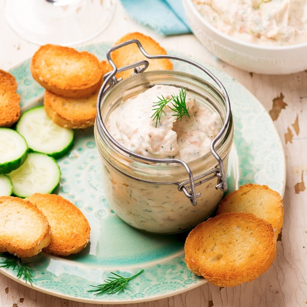 Smoked Salmon Dip in a Glass Jar with Biscuits