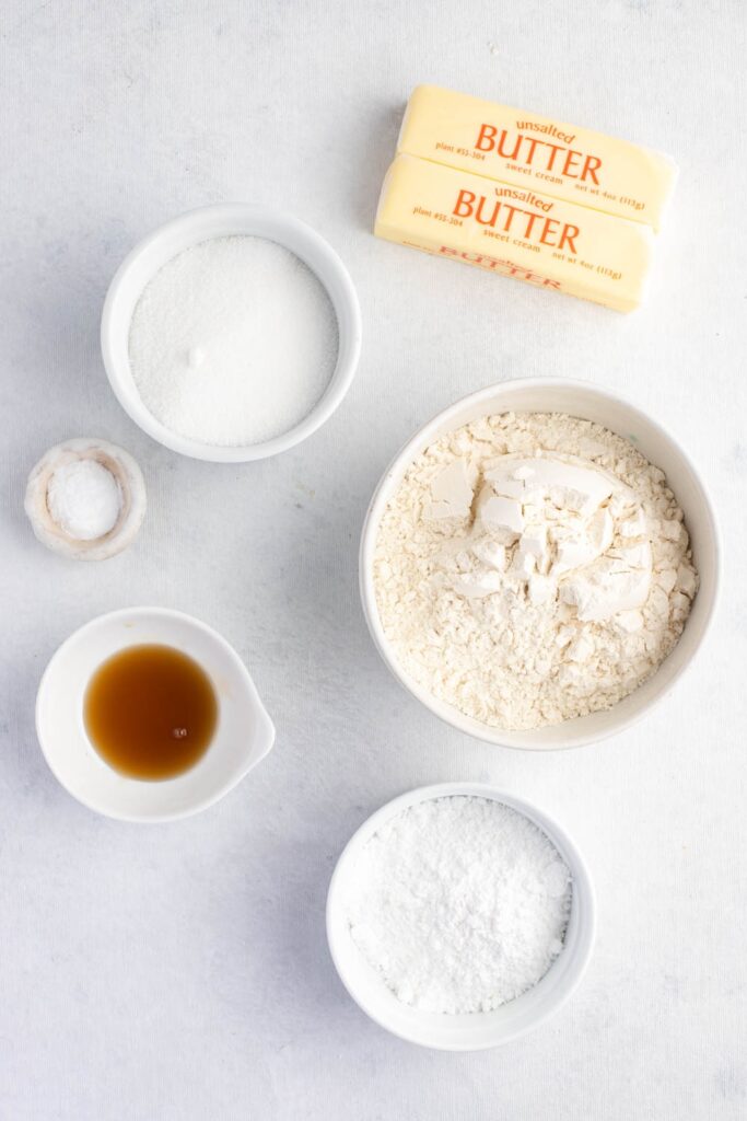 Swedish Butter Cookie Ingredients - Butter, Sugar, Maple Syrup, Flour, Baking Soda, Confectioner's Sugar