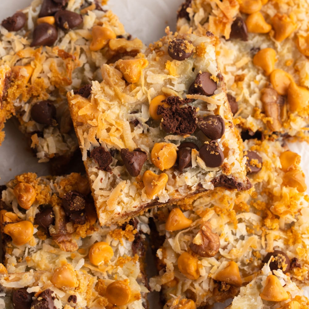 Sweet Homemade Seven Layer Bars with Chocolate and Butterscotch Chips