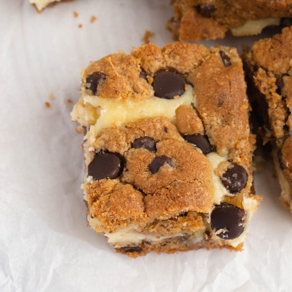 Sweet and Chewy Chocolate Chip Cheesecake Bars