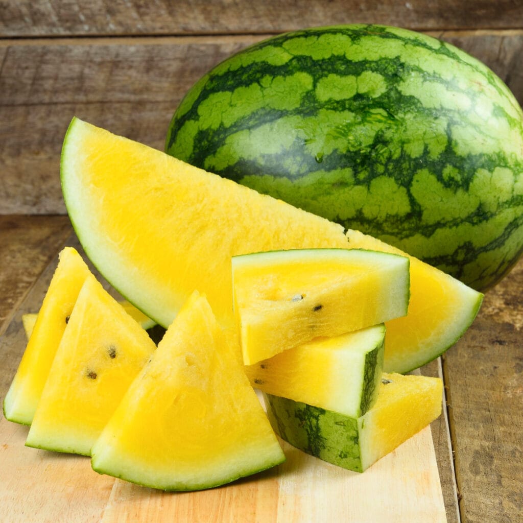 Whole and Sliced Yellow Watermelon 