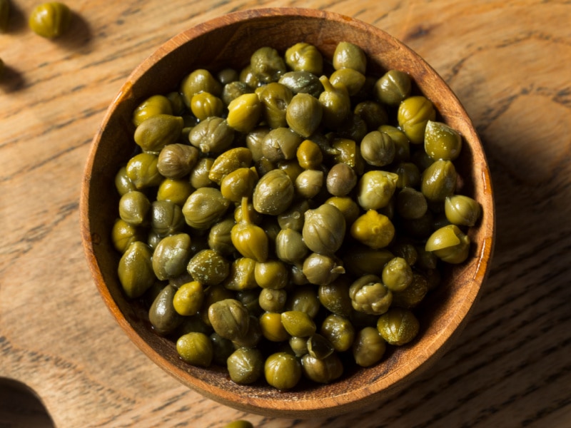 Capers in a Wooden Bowl