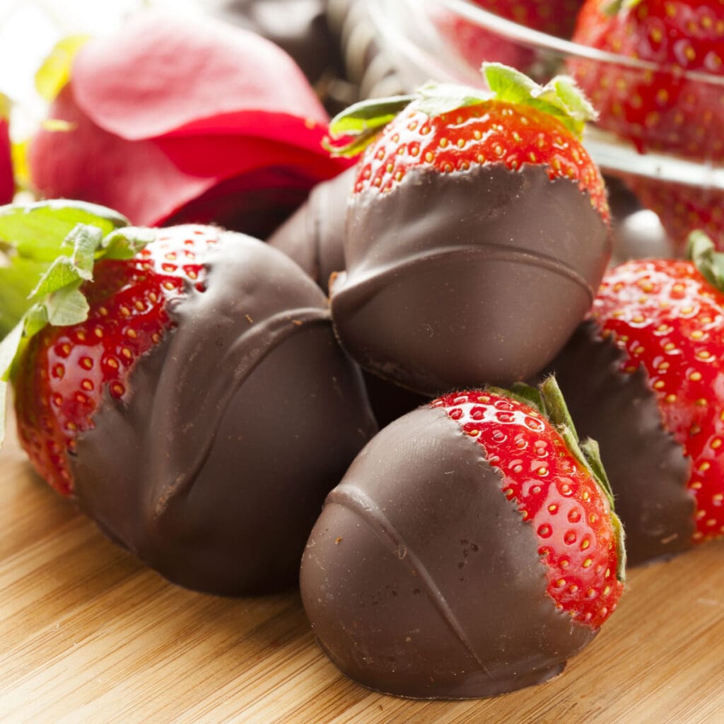 Fresh Strawberries Covered With Melted Chocolate