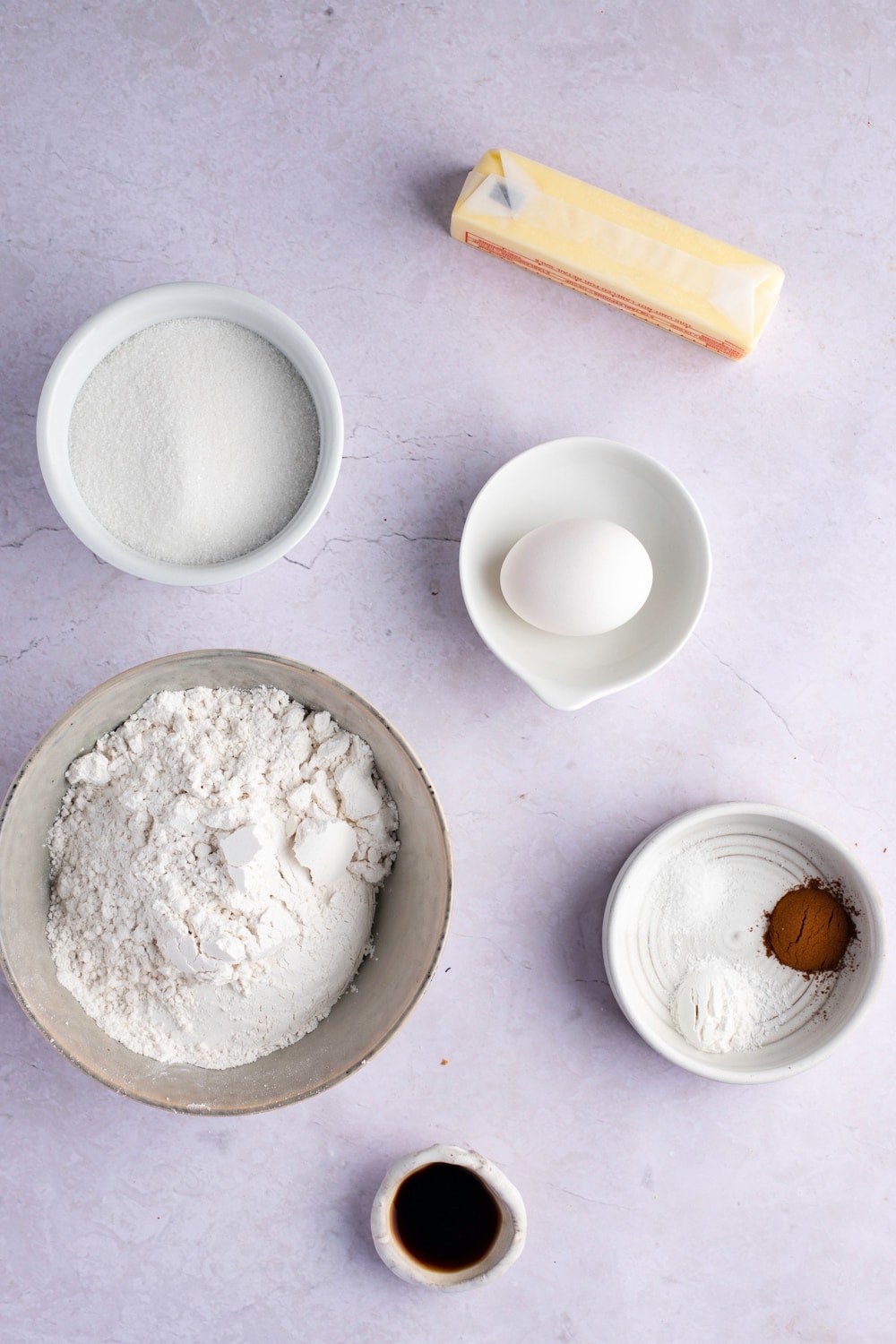 Cinnamon Cookie Ingredients - Sugar, Butter, Egg, Vanilla, Flour, Cinnamon, Baking Powder and Salt