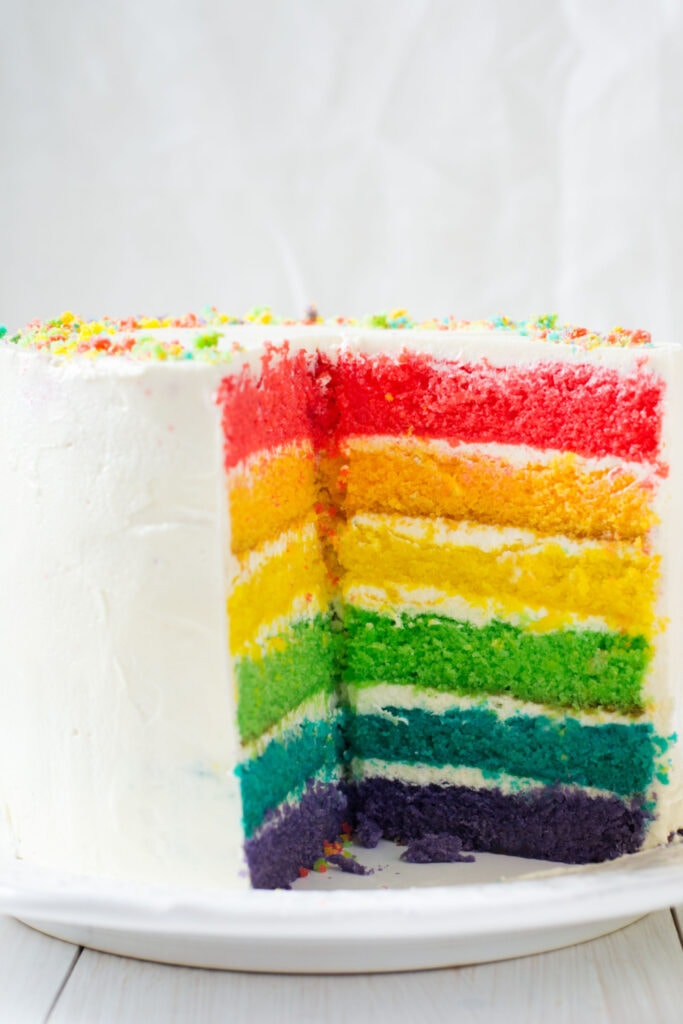 Sliced Colorful Round Rainbow Cake