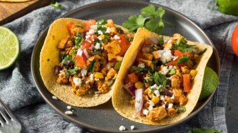 Healthy Sofritas Tacos with Corn and Onions