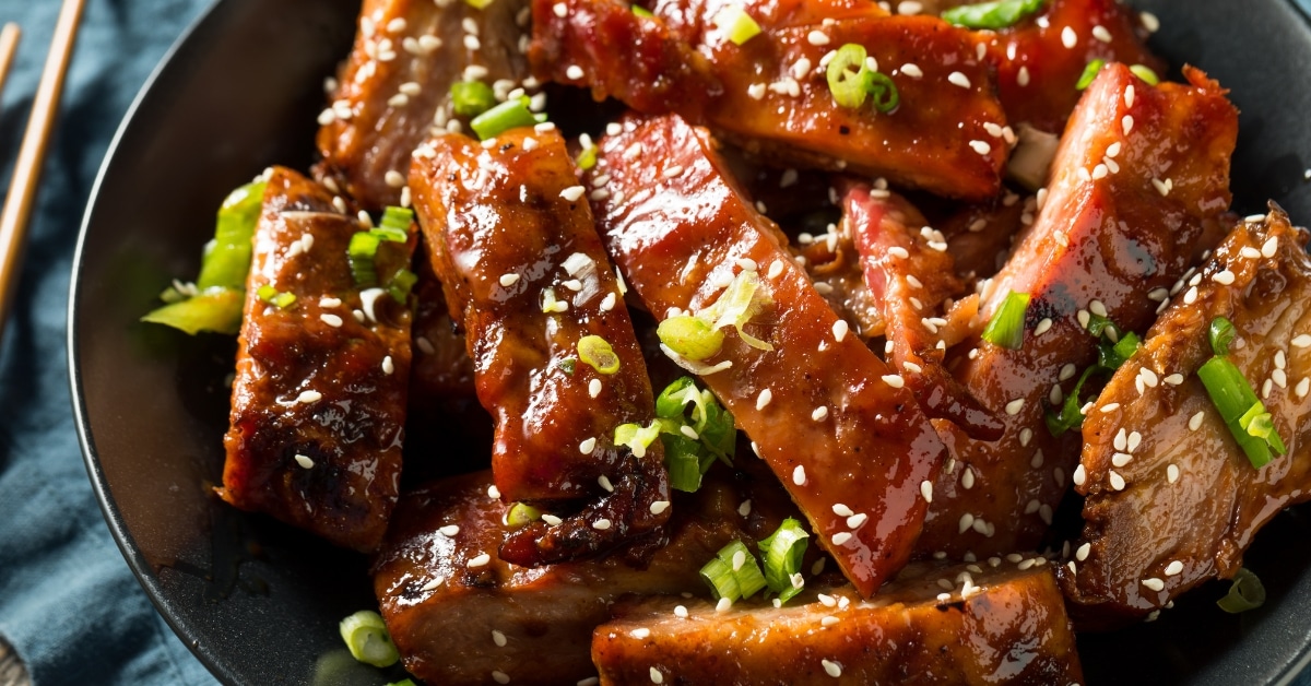 Homemade BBQ Pork Ribs with Green Onions and Sesame Seeds