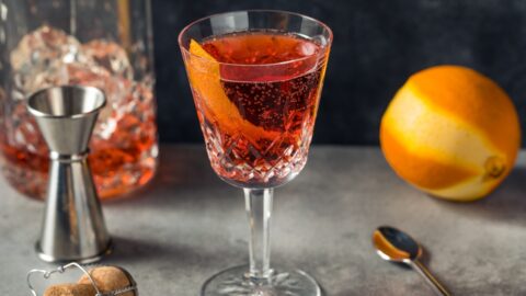 Homemade Boozy Refreshing Negroni Cocktail with Orange Peel