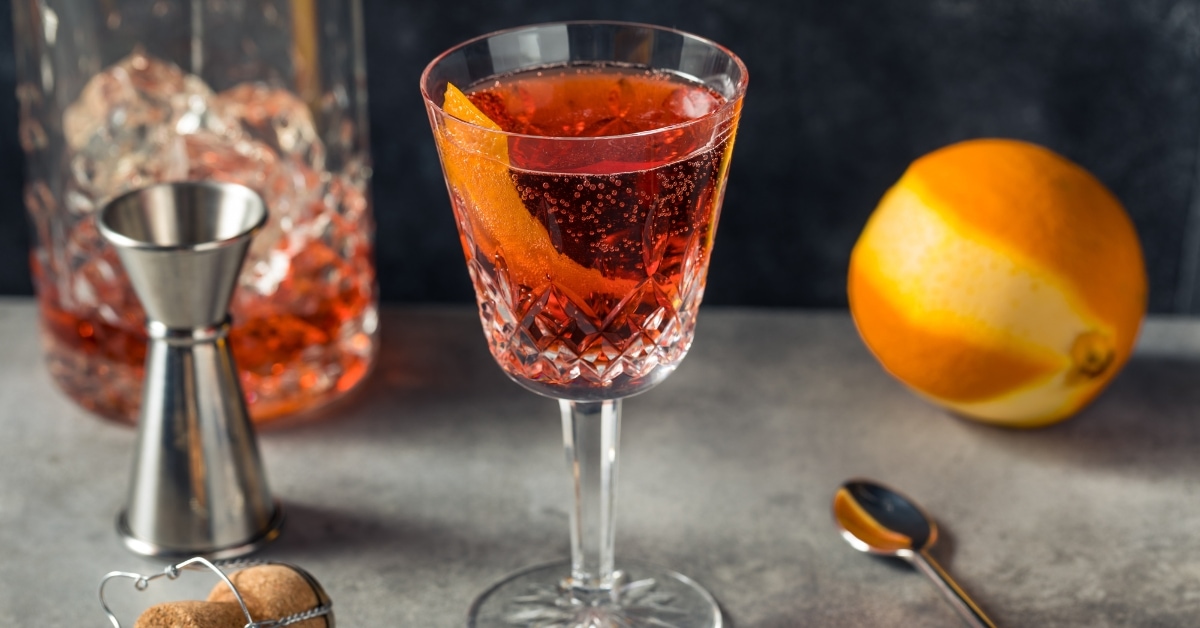 Homemade Boozy Refreshing Negroni Cocktail with Orange Peel