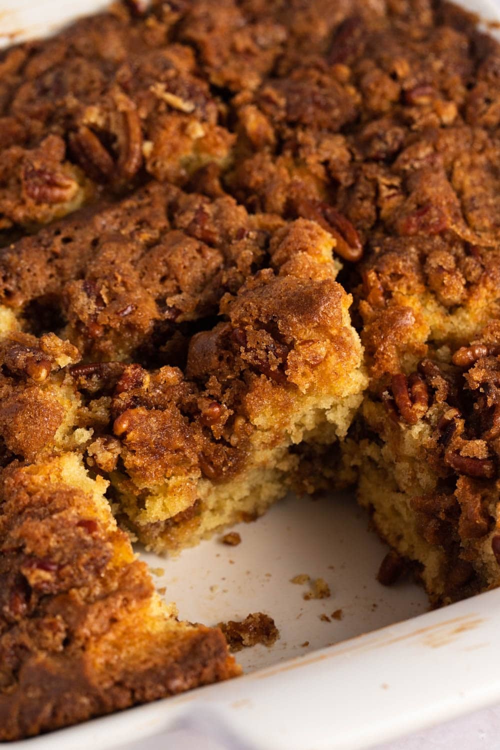 Christmas Coffee Cake  with Cinnamon and Brown Sugar in Square Baking Dish