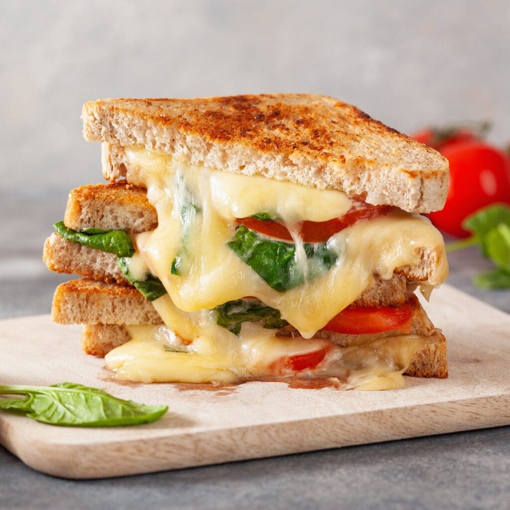Homemade Grilled Cheese, Tomato and Spinach Sandwich