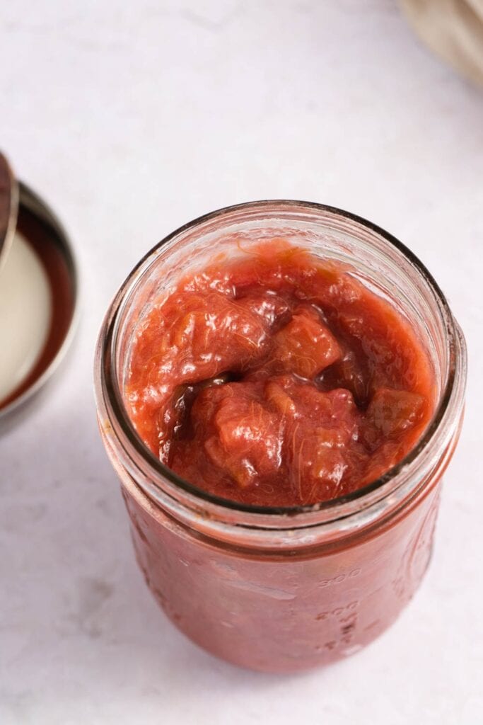 Homemade Rhubarb Sauce in a Glass Jar