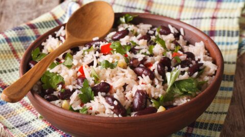 Homemade Rice and Red Beans with Vegetables in a Bowl