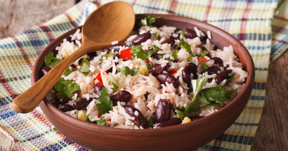 Homemade Rice and Red Beans with Vegetables in a Bowl