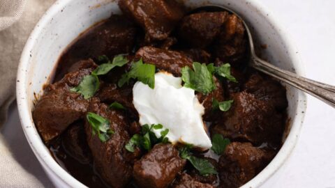 Homemade Texas Chili with Beef in a White Bowl